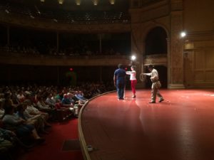 Whip Artistry Studio Director Gery Deer on stage at the Carnegie Music Hall in 2016.